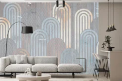 Fototapeta: Niebieskie i złote łuki na szarym tle