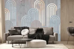 Fototapeta: Niebieskie i złote łuki na szarym tle