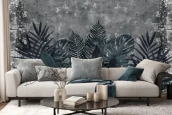 Fototapeta: Niebieskie liście tropikalne na tle betonu