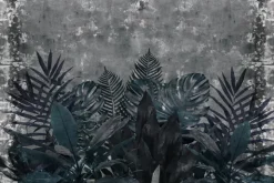 Fototapeta: Niebieskie liście tropikalne na tle betonu