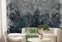 Fototapeta: Niebieskie liście tropikalne na tle betonu