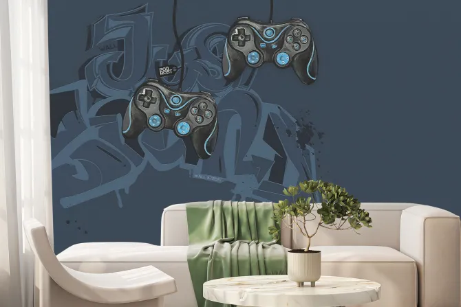 Fototapeta: Niebieskie pady na tle graffiti