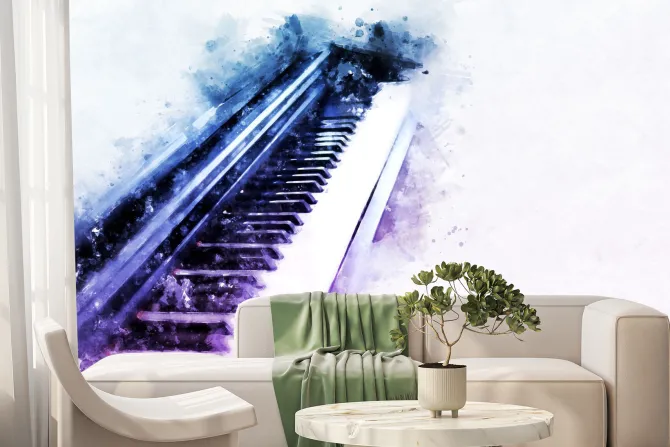 Fototapeta: Niebiesko-fioletowa akwarela pianina