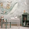 Fototapeta: Niebo z wielorybem księżycem i zwierzątkami bajkowy dziecięcy