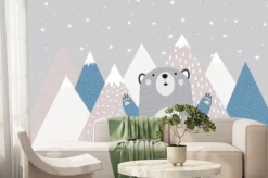 Fototapeta: Niedźwiadek i krajobraz z górami