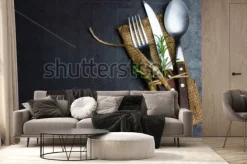 Fototapeta: Nieociosany zestawu zestaw sztućców nóż, łyżka, rozwidlenie.