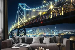 Fototapeta: Nocny krajobraz widok na most i oświetlone budynki