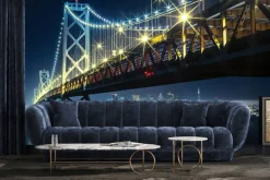 Fototapeta: Nocny krajobraz widok na most i oświetlone budynki