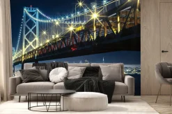Fototapeta: Nocny krajobraz widok na most i oświetlone budynki