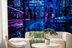 Fototapeta: Nocny krajobraz tokio z mokrymi ulicami i światłam