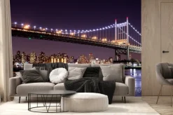 Fototapeta: Nocny widok nowego jorku z mostem