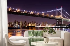 Fototapeta: Nocny widok nowego jorku z mostem