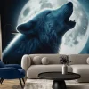 Fototapeta: Nocny wilk wyjący pod jasnym księżycem