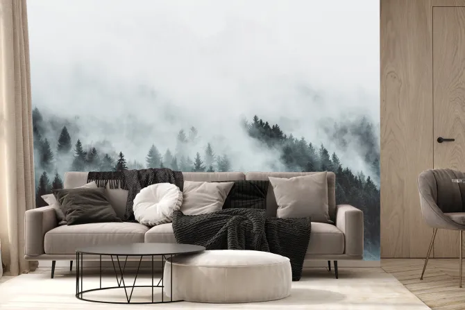 Fototapeta: Nostalgiczny widok lasu we mgle