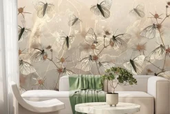 Fototapeta: Nowoczesna abstrakcja motyle i dzikie rośliny polne na teksturowym