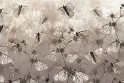 Fototapeta: Nowoczesna abstrakcja motyle i dzikie rośliny polne na teksturowym