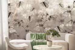 Fototapeta: Nowoczesna abstrakcja motyle i dzikie rośliny polne na teksturowym