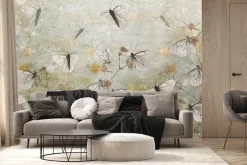 Fototapeta: Nowoczesna abstrakcja motyle i dzikie rośliny polne na teksturowym