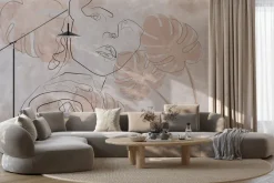 Fototapeta: Nowoczesna abstrakcja kobiecej twarzy z motywem różowych liści