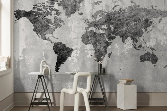 Fototapeta: Nowoczesna mapa świata na betonowym tle