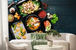 Fototapeta: Nowoczesne dania na drewnianym stole