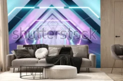 Fototapeta: Nowoczesny futurystyczny tunel alien odblaskowy korytarz korytarz