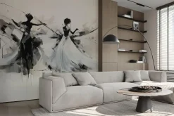 Fototapeta: Nowoczesny wzór tańczące kobiety abstrakcja na białym tle z teksturą