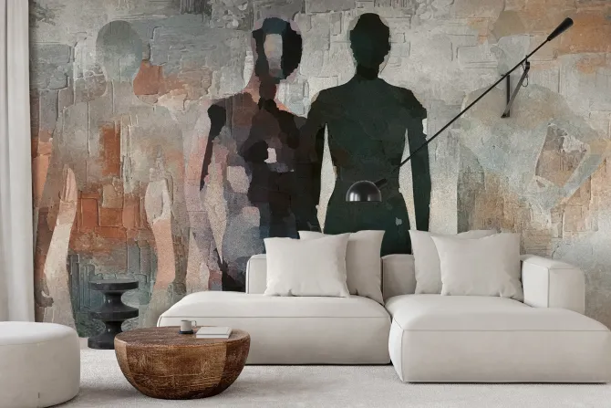 Fototapeta: Nowoczesny wzór z abstrakcyjnymi sylwetkami ludzkimi na artystycznym
