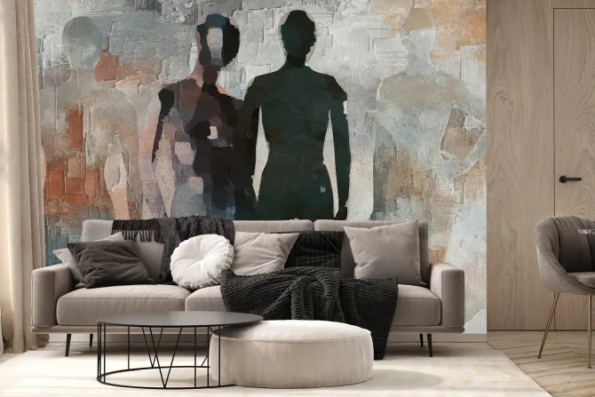 Fototapeta: Nowoczesny wzór z abstrakcyjnymi sylwetkami ludzkimi na artystycznym