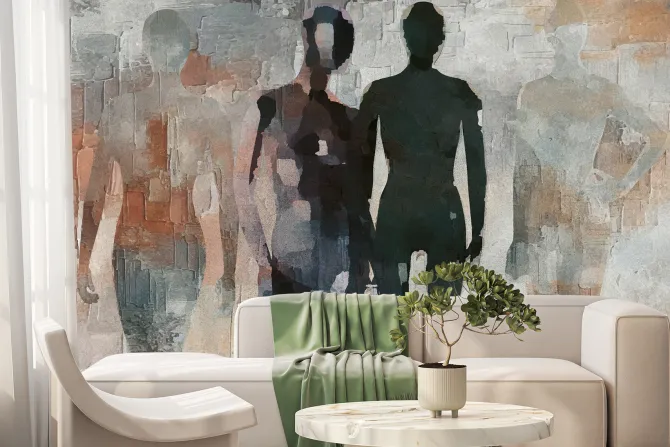 Fototapeta: Nowoczesny wzór z abstrakcyjnymi sylwetkami ludzkimi na artystycznym