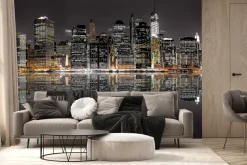 Fototapeta: Nowy jork nocą odbijający się w wodzie