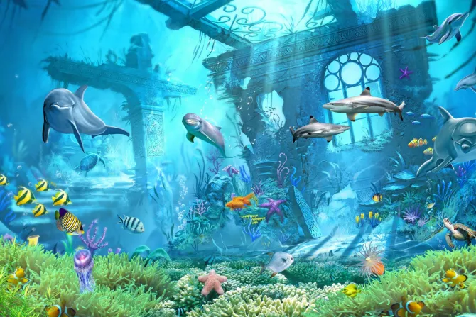 Fototapeta: Ocean podwodny świat z rybami i roślinami morski wzór