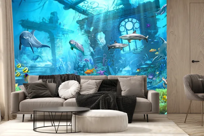 Fototapeta: Ocean podwodny świat z rybami i roślinami morski wzór