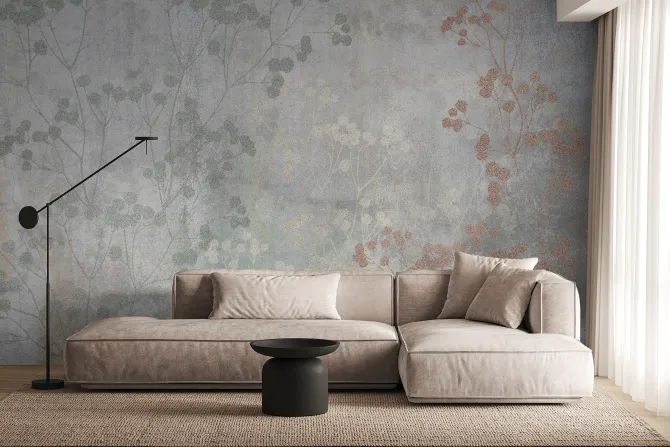 Fototapeta: Odbicie liści na betonowej ścianie