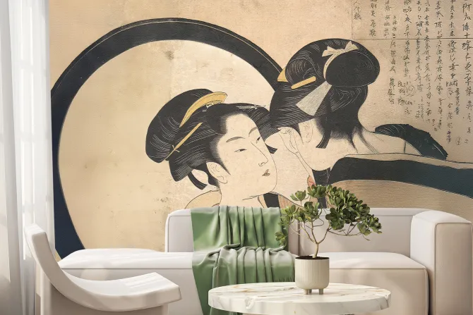 Fototapeta: Odbicie w lustrze kobiety z japonii