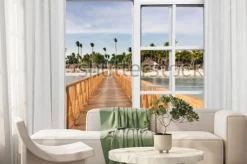 Fototapeta: Okno otwarte widok na altanę w morzu