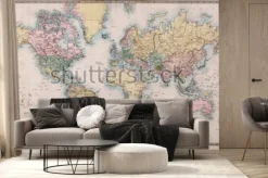 Fototapeta: Oryginalna, stara, ręcznie rysowana kolorowa mapa świata na projekt