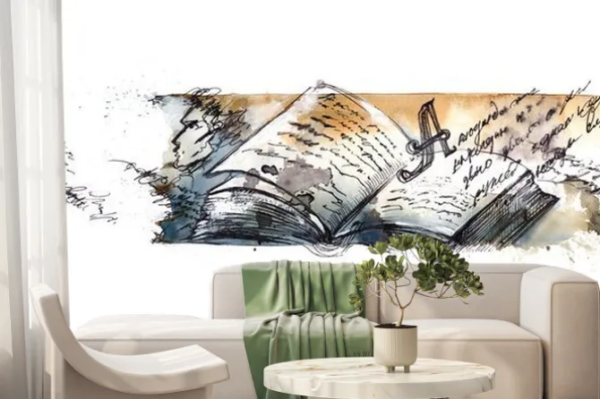 Fototapeta: Otwarta książka malowana akwarelą