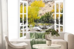 Fototapeta: Otwarte okno z piękną przyrodą na tle