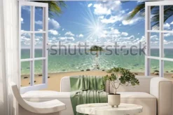 Fototapeta: Otwarte okno z widokiem na morze