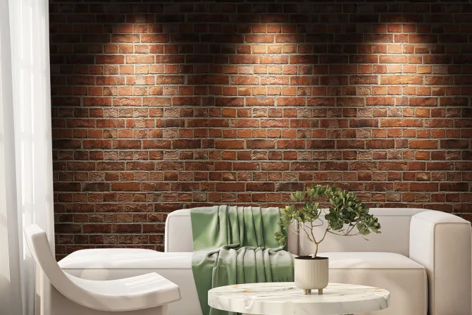 Fototapeta: Oświetlony mur z czerwonej cegły