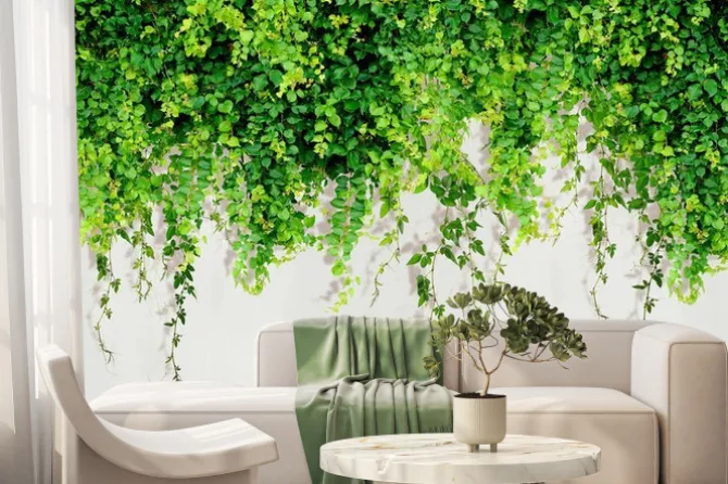 Fototapeta: Ozdobne zielone pnącza zwisające z góry