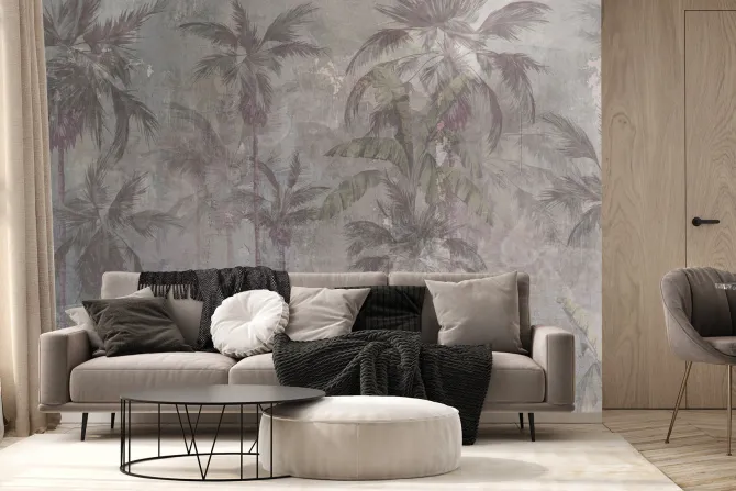 Fototapeta: Palmy na betonowym tle krajobraz w stylu industrialnym