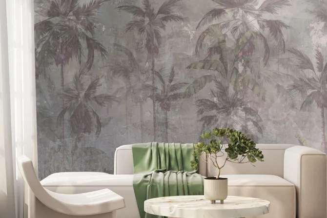 Fototapeta: Palmy na betonowym tle krajobraz w stylu industrialnym