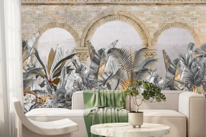 Fototapeta: Palmy przy starych łukach architektonicznych