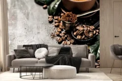 Fototapeta: Palona kawa pełna i ziarnista