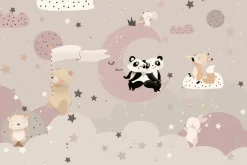 Fototapeta: Pandy siedzące na księżycu i lis na chmurze