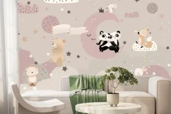 Fototapeta: Pandy siedzące na księżycu i lis na chmurze