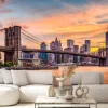 Fototapeta: Panorama nowego jorku z widokiem na most podczas zachodu słońca