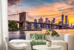 Fototapeta: Panorama nowego jorku z widokiem na most podczas zachodu słońca